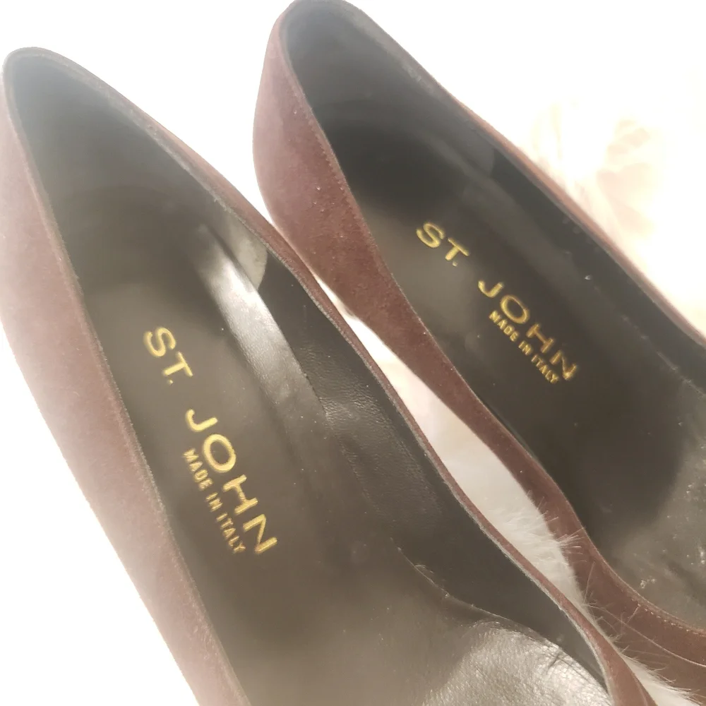 St John Leather & Suede Square Pointy Toe Pumps Size 38.5/US 8